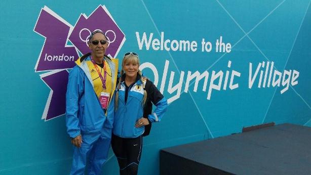 Dr. Claussen and Nancy Claussen at the Olympic Village in London for the 2012 Summer Olympics.